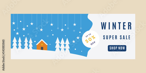 winter sale cabin vintage poster, snow background illustration design