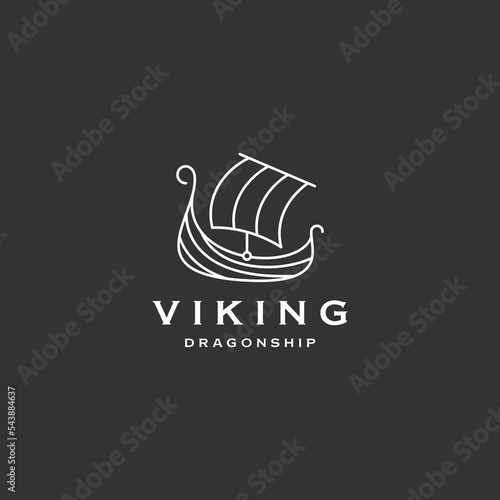 Viking ship logo design template flat vector