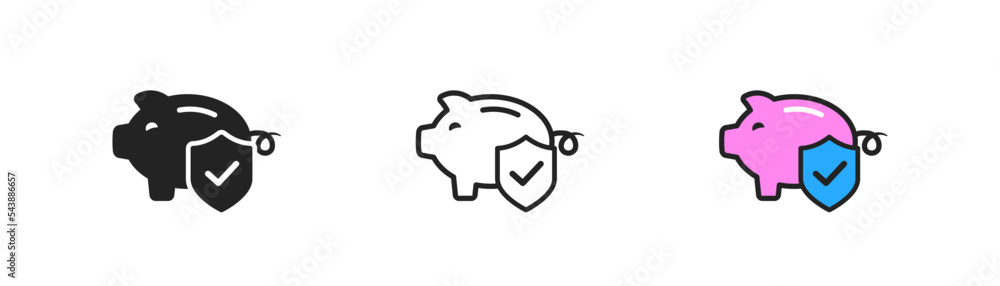 Savings protect icon on white background.Piggy bank behind shield. Insurance of finances. Investment, crisis, inflation symbol. Flat design.