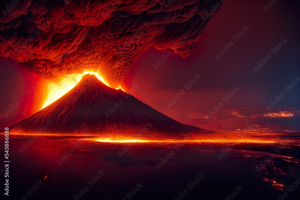 massive volcano eruption, a large volcano erupting hot. photoreal, 8k