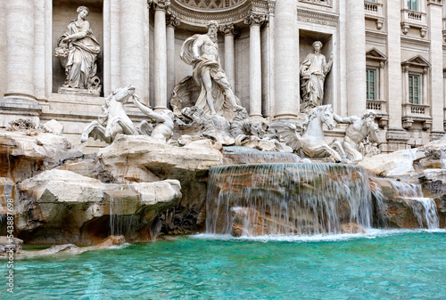 View of Rome Trevi Fountain (Fontana di Trevi) in Rome, Italy. Trevi is most famous fountain of Rome. Architecture and landmark of Rome.