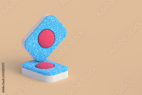 Dishwasher detergent tablets on baige background. Copy space. 3d render photo