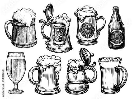 BEER set for restaurant or pub menu design. Hand drawn sketch vector illustration in vintage engraving style