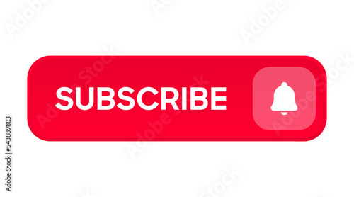 Subscribe button Bell, notification icon button and hand cursor click. Red button subscribe to channel social media, marketing, blog. Vector illustration for website, mobile app, UI UX. EPS 10