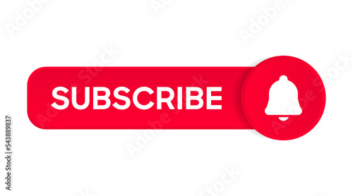 Subscribe button Bell, notification icon button and hand cursor click. Red button subscribe to channel social media, marketing, blog. Vector illustration for website, mobile app, UI UX. EPS 10