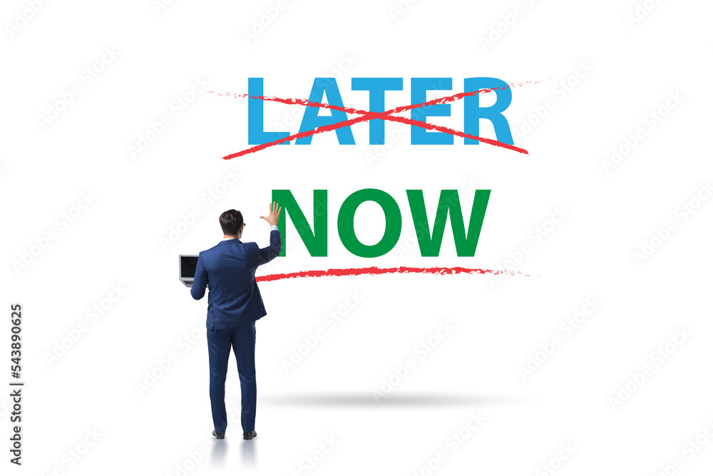 Concept of procrastination with now or later Concept of procrastination with now or later