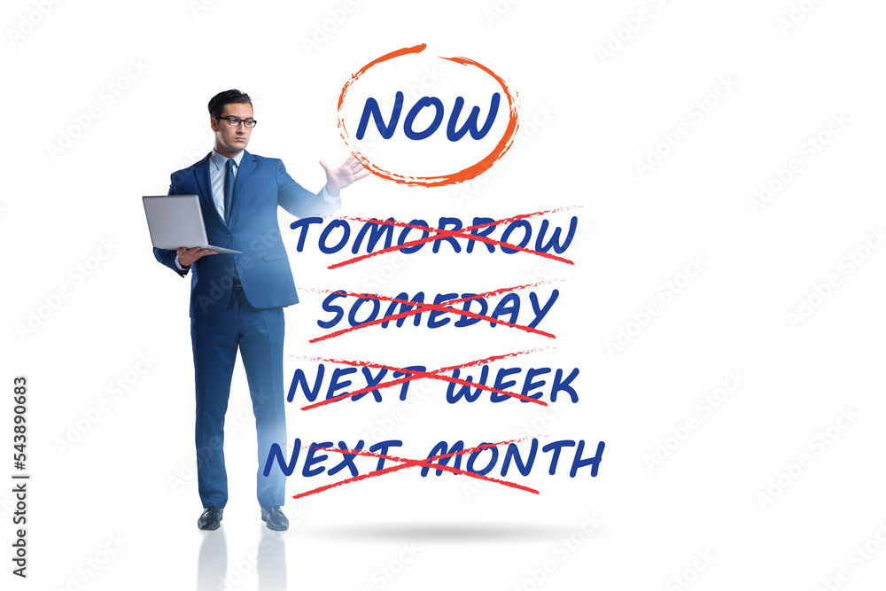 Concept of procrastination with now or later Concept of procrastination with now or later