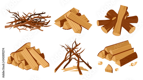 Photo Cartoon wood campfire, wooden logs for camping bonfire