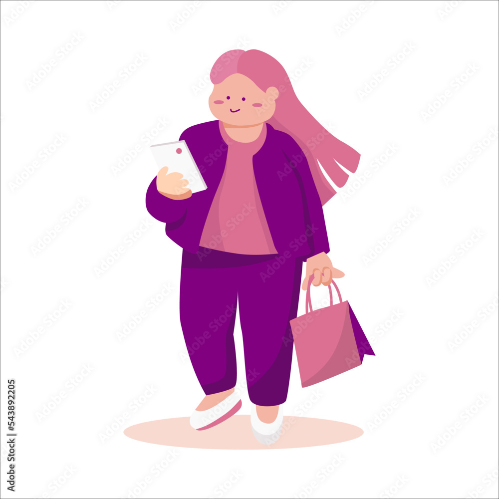 Happy woman playing on the phone and enjoying shopping. Happy woman playing on the phone and enjoying shopping.