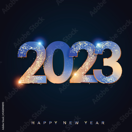 2023 Happy New Year with light effect text. Vector