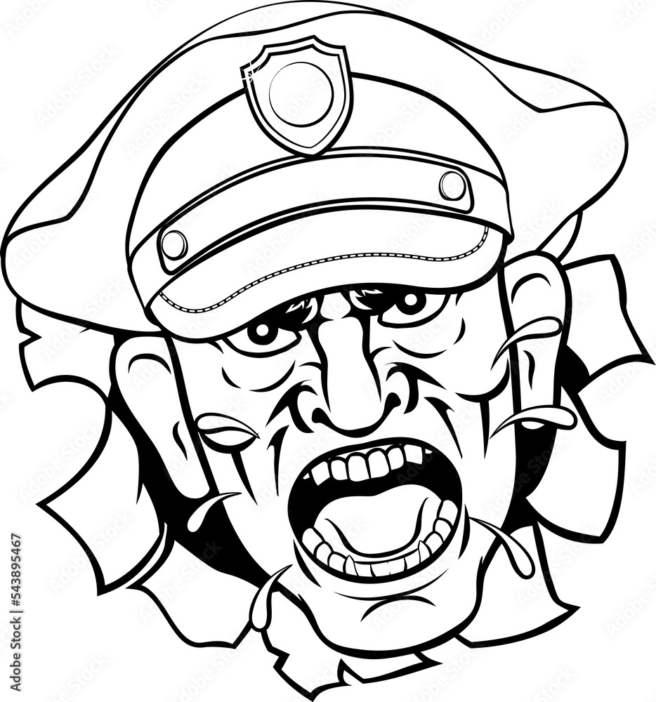 Obraz premium Angry Policeman Police Officer Cartoon