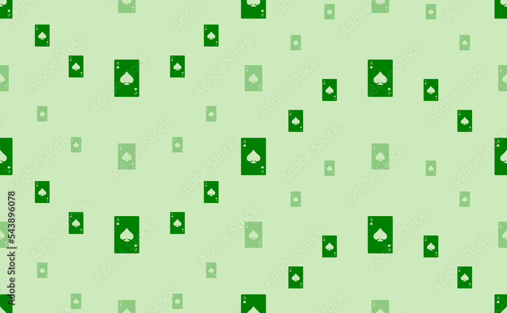 Seamless pattern of large and small green ace of spades cards. The elements are arranged in a wavy. Vector illustration on light green background Seamless pattern of large and small green ace of spades cards. The elements are arranged in a wavy. Vector illustration on light green background