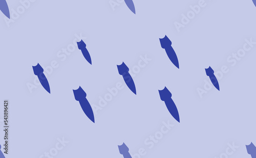 Seamless pattern of large isolated blue falling rocket symbols. The pattern is divided by a line of elements of lighter tones. Vector illustration on light blue background