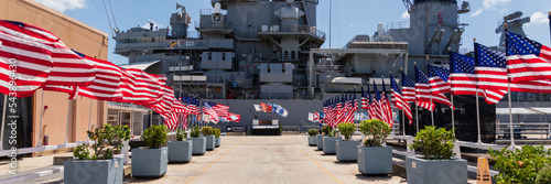 American flags at USS Missouri battleship in Pearl Harbor Honolulu Oahu Hawaii photo