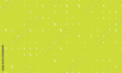 Seamless background pattern of evenly spaced white falling rocket symbols of different sizes and opacity. Vector illustration on lime background with stars