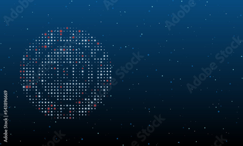 On the left is the poker chip symbol filled with white dots. Background pattern from dots and circles of different shades. Vector illustration on blue background with stars