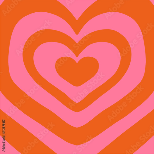 Tunnel of concentric hearts. Romantic cute background. Vector illustration, flat design, hand drawn cartoon. Template for printing a poster, postcard and more.