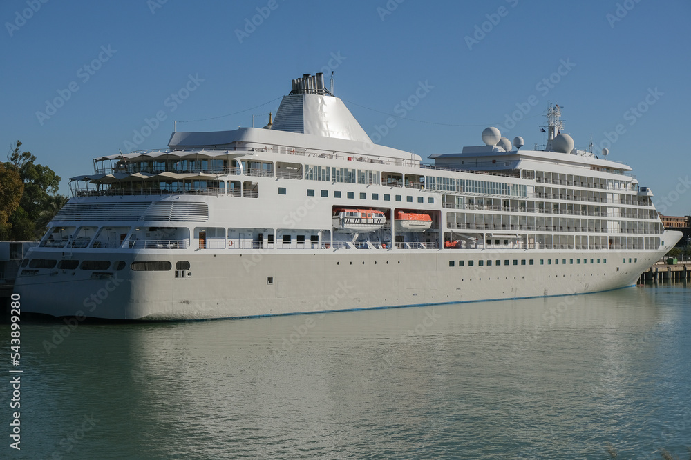 Luxury Silversea Silver cruiseship cruise ship liner yacht Shadow Whisper in port	