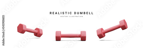 Set of 3d realistic red dumbbells isolated on white background. Vector illustration
