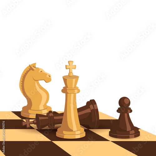 Chess concept background with black and white chess figures standing on game board. Vector template