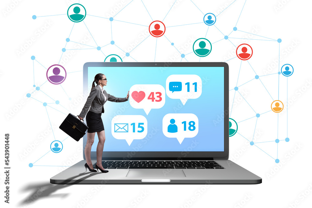 Businesswoman in the communication concept Businesswoman in the communication concept