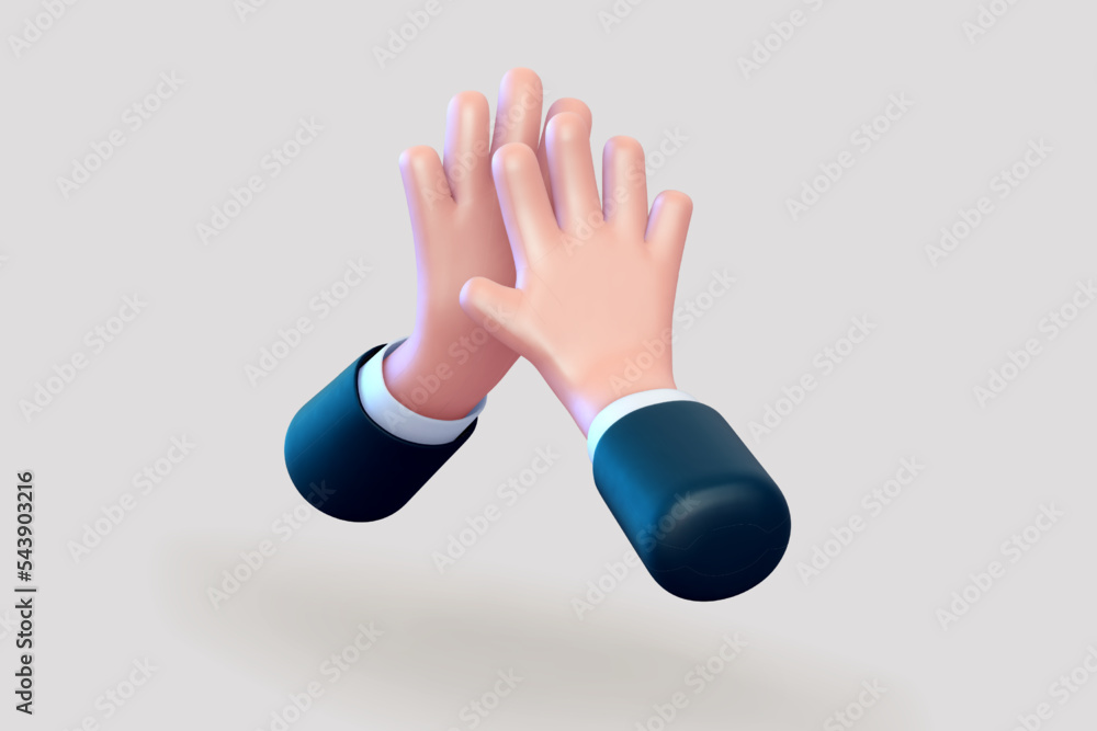 3D cartoon high five gesture. Concept of business success, friendship