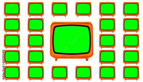 Retro old Space Age Orange TV with Chroma Key Green Screens photo