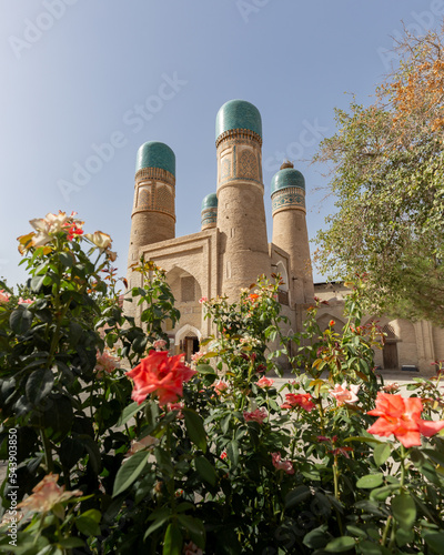 Chor Minor Madrasa ancient building with original architecture against clear sky Bukhara Uzbekistan