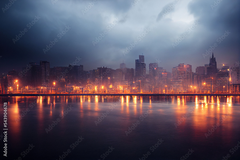 night view of the city in rain