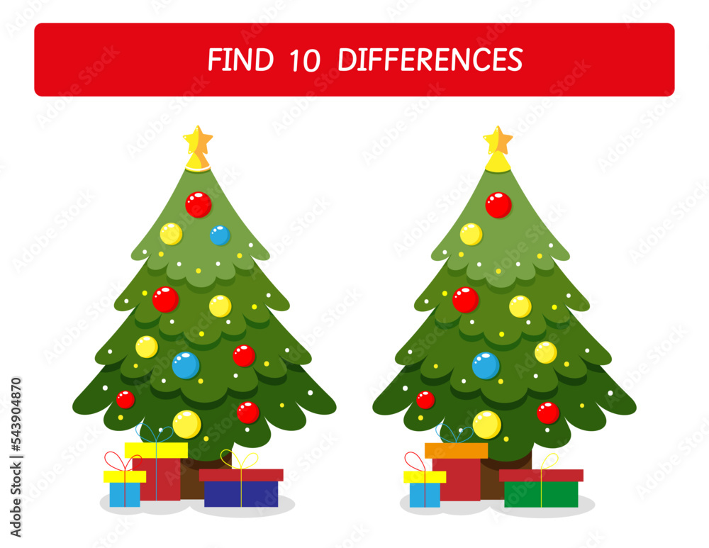 Find ten differences between the Christmas trees worksheet for preschool and kindergarten kids
