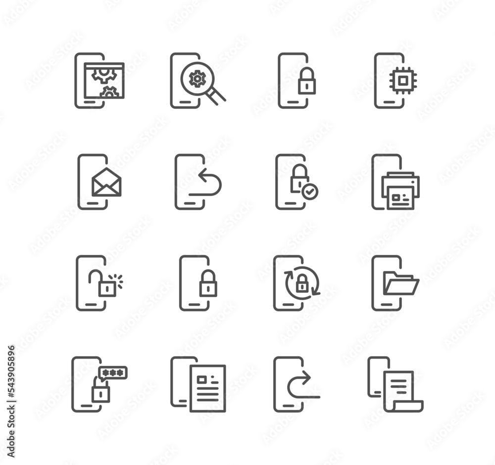 Set of mobile apps and technology icons, component, analytic and variety vectors.