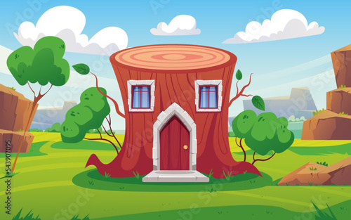 Forest magic gnome fairy fantasy house village illustration concept. Vector graphic design illustration element
