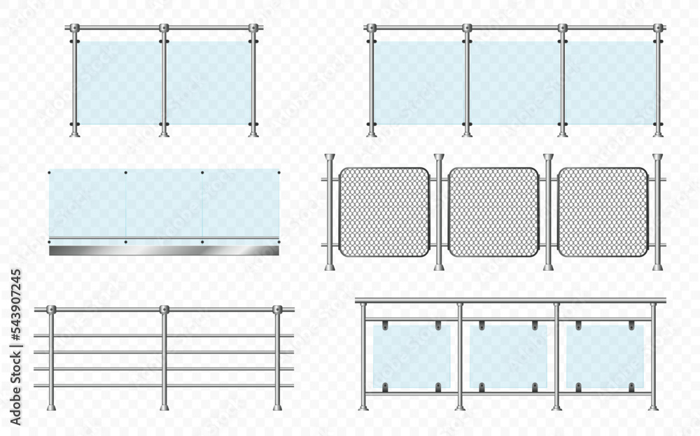 Balcony glass fence fail terrace sidewalk isolated on white background set. Vector graphic design element illustration Balcony glass fence fail terrace sidewalk isolated on white background set. Vector graphic design element illustration