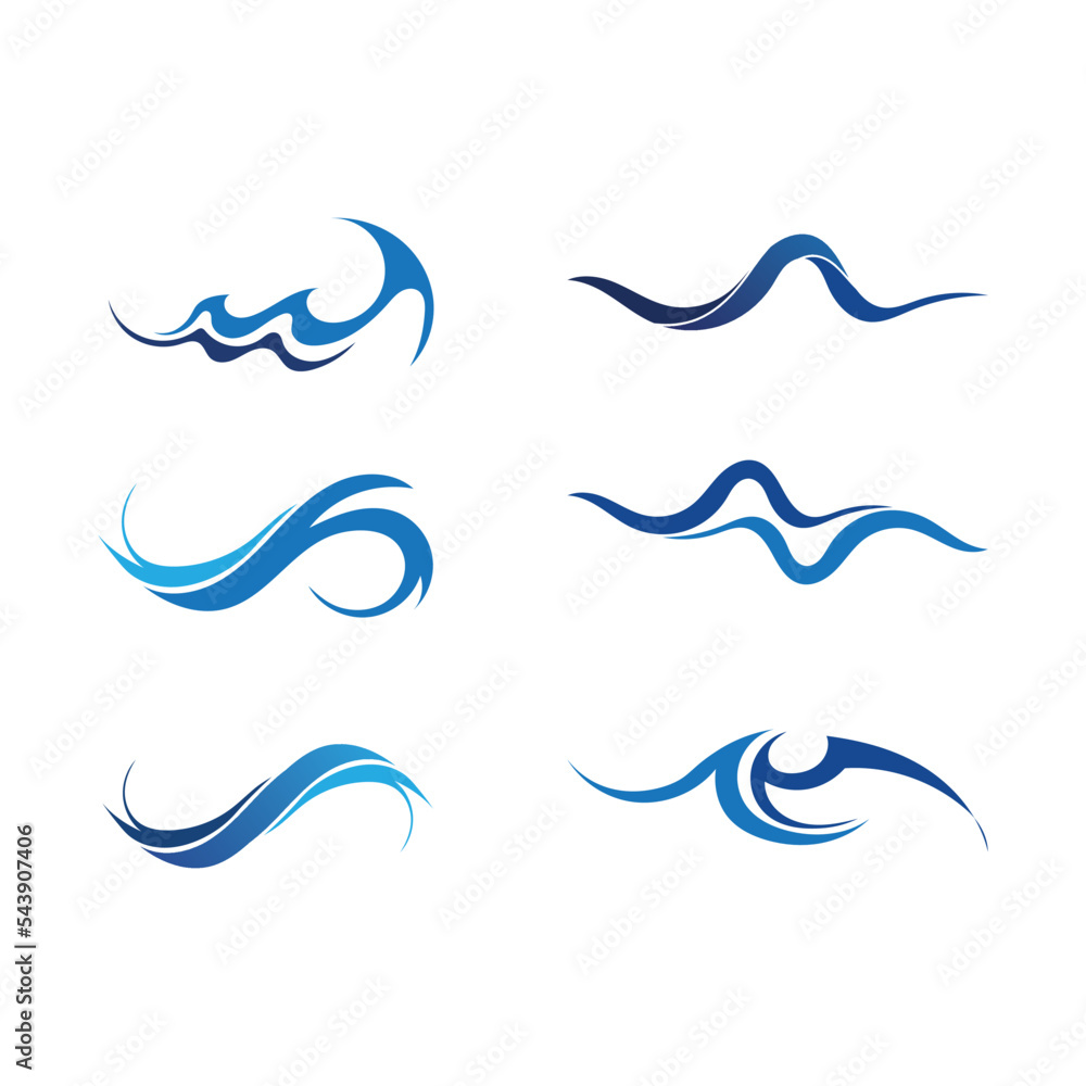 Naklejka premium Isolated round shape logo. Blue color logotype. Flowing water image. Sea, ocean, river surface.