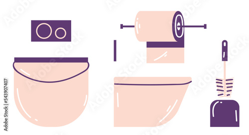 Toilet wc bathroom clean bowl closed abstract concept set. Vector graphic design element illustration