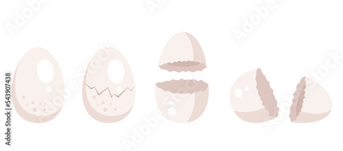 Broken cracks breaking egg hatching steps whole and broken abstract concept set. Vector graphic design illustration element