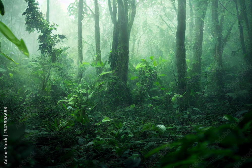 Green forest in the morning with Fog Green forest in the morning with Fog