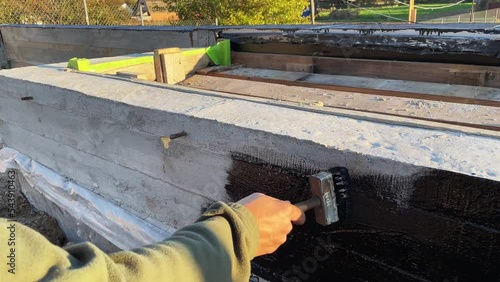 4k video slow motion foundation waterproofing construction works.