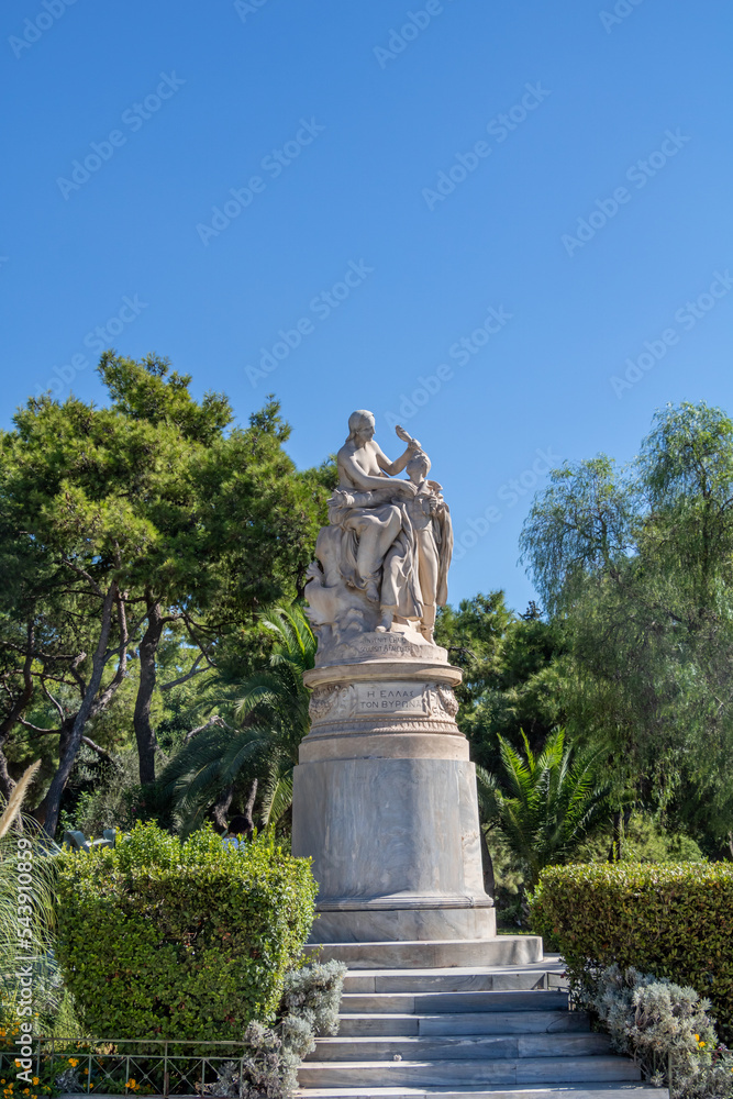 Statue of Lord Byron, close to the center of Athens, at the entrance to the National Garden