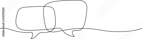 One line message bubble. Drawing art message conversation elements. Communication speech clouds, empty dialogue text tidy vector design photo