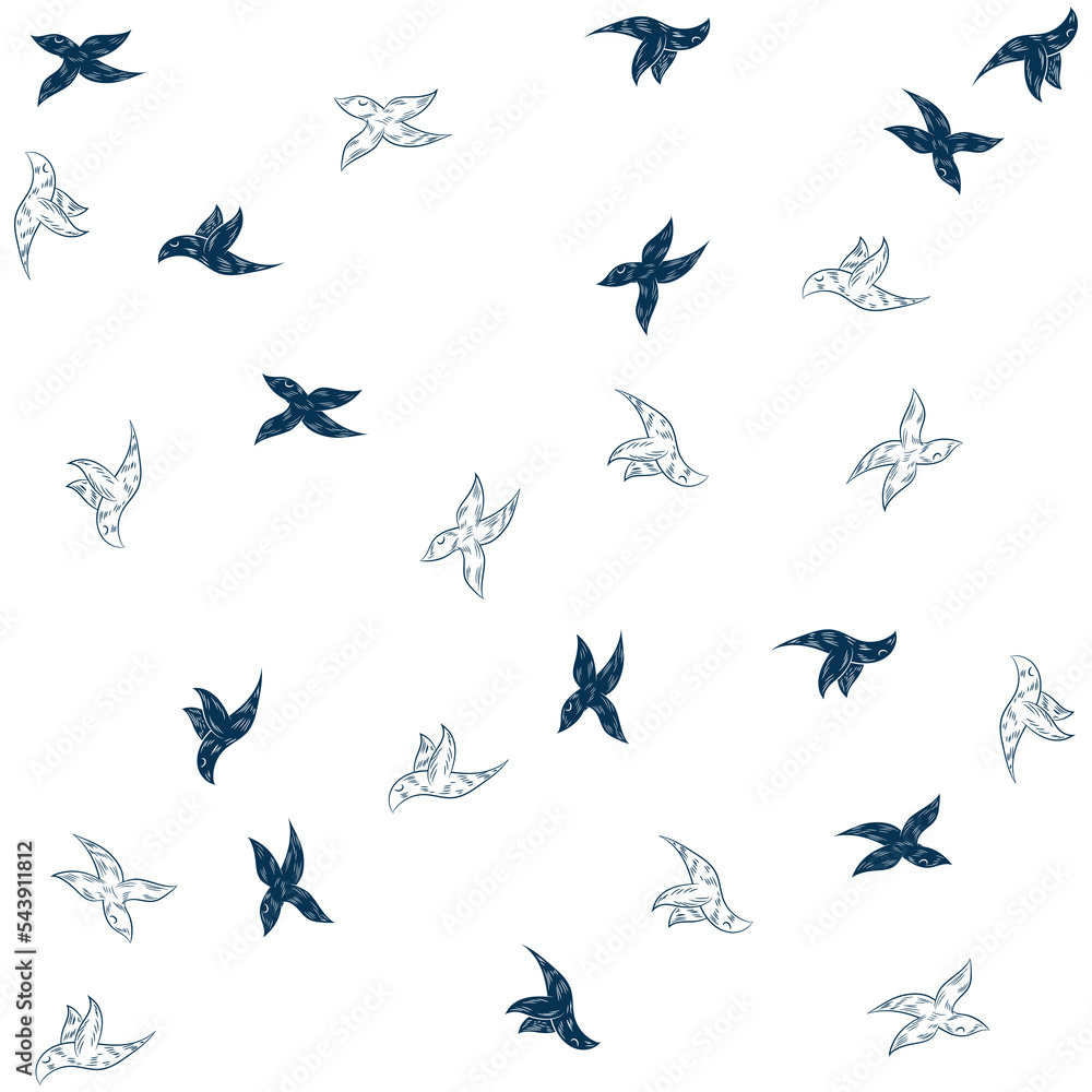 Fototapeta premium Pattern of seagulls, with two colors and cool background, fashion style design.