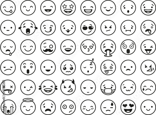 Emotional faces line icons. Wink face, survey various symbols. Satisfaction and sad, cry and smile characters. Isolated expression emotion tidy vector set
