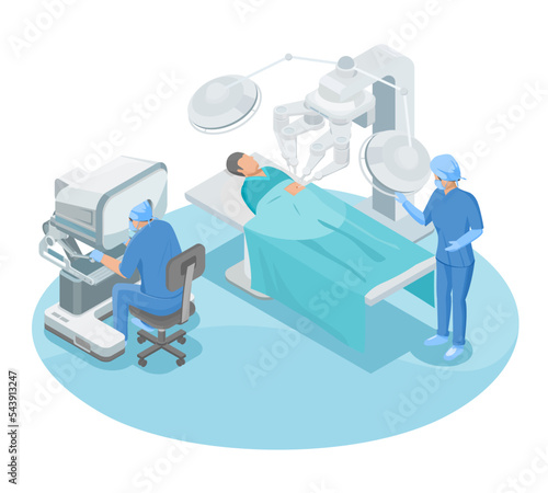 Robotic surgical systems medical technology  for precision and faster recoveries doctor use robot arm isometric
