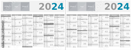 Calendrier 2024 12 mois au format 320 x 420 mm recto verso entièrement modifiable via calques et texte sans serif