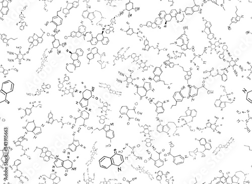 chemical formulas. scientific, educational background on white. hand drawn..