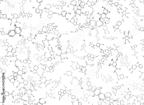 chemical formulas. scientific, educational background on white. hand drawn..