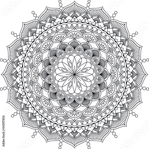 Colorless hand drawn mandala with floral elements. Coloring book page. Vector pattern.