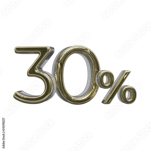 30 percent 3D number with gold color