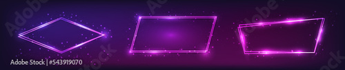 Set of three neon double frames with shining effects