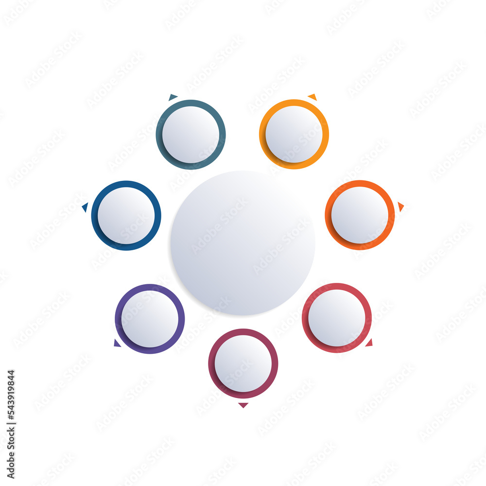 Infographics, circles arranged in a circle, 7 positions, isolated Infographics, circles arranged in a circle, 7 positions, isolated